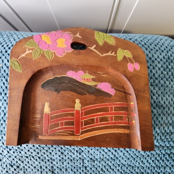 Vintage Wood Hand Carved and Painted Crumb Tray and Scraper 1930s-40s Japan - Picture 6 of 6